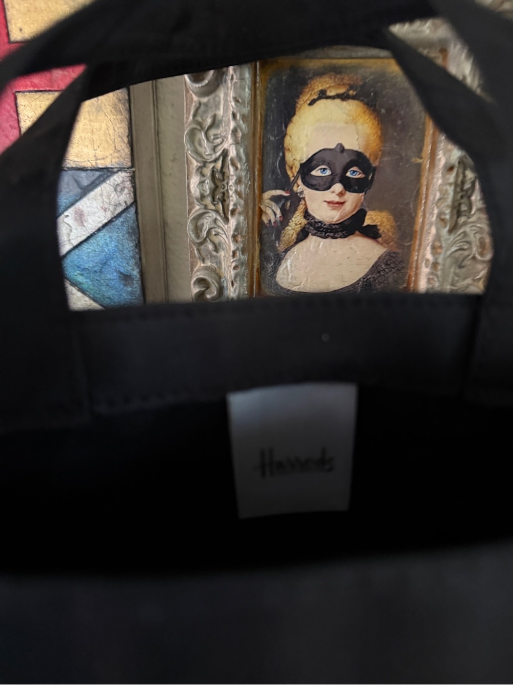 Harrods Nylon Tote Bag 10x10 Gold Embossed Logo Shopper Travel Bag - Picture 2 of 10